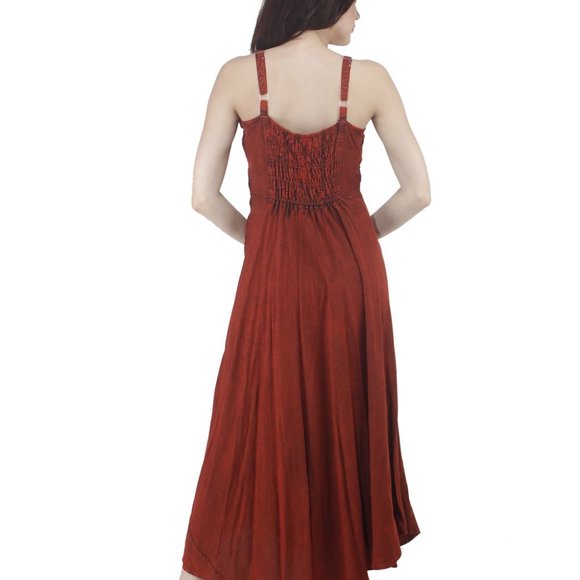 RED A-LINE CUT SHALLOW NECK LONG DRESS - Picture 2 of 3